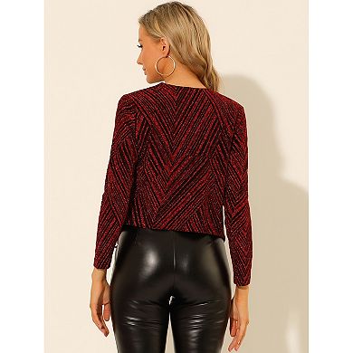 Women's Sparkly Cardigan Long Sleeve Party Open Front Glitter Cropped Jackets