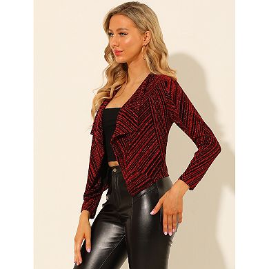 Women's Sparkly Cardigan Long Sleeve Party Open Front Glitter Cropped Jackets