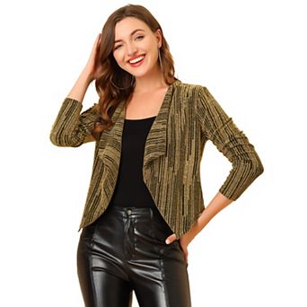 Women's Sparkly Cardigan Long Sleeve Party Open Front Glitter Cropped Jackets