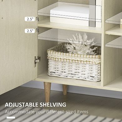 Modern Sideboard Storage Cabinet W/ Adjustable Shelf For Dining Room, Natural