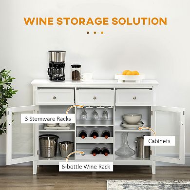 HOMCOM Glass Door Kitchen Sideboard, Buffet Cabinet with 6-Bottle Wine Rack and Stemware Racks, Coffee Bar for Living Room, Dining Room