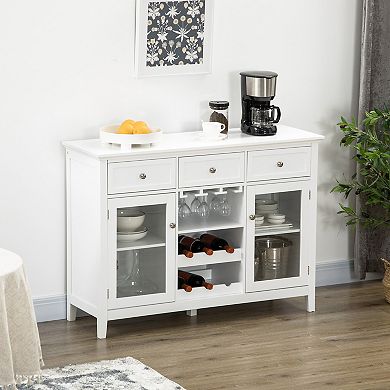 HOMCOM Glass Door Kitchen Sideboard, Buffet Cabinet with 6-Bottle Wine Rack and Stemware Racks, Coffee Bar for Living Room, Dining Room