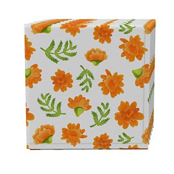 Napkin Set of 4, 100% Cotton, 20x20", Orange Marigolds