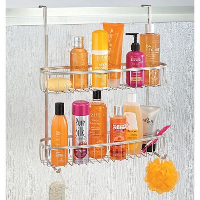 mDesign Extra Wide Stainless Steel 2-Tier Shower Over Door Caddy, Matte Satin