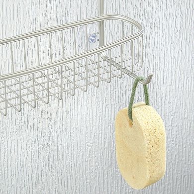 mDesign Extra Wide Stainless Steel 2-Tier Shower Over Door Caddy, Matte Satin