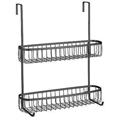 mDesign Extra Wide Stainless Steel 2-Tier Bathroom Shower Over Door Caddy, Black