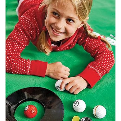 Hearthsong Golf Pool Indoor Family Game-Includes Two Golf Clubs, 16 Balls, Six Pockets, Green Mat, and Rails