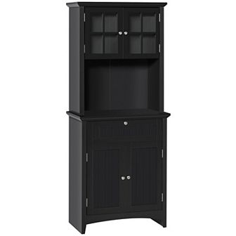 HOMCOM Kitchen Storage Buffet w/ Microwave Hutch Drawer for Dining Room, Black