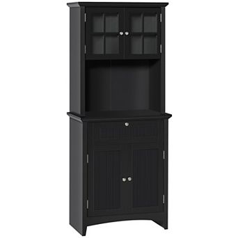 HOMCOM Kitchen Storage Buffet w/ Microwave Hutch Drawer for Dining Room, Black