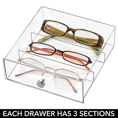 mDesign Wide Plastic Stackable Glasses Organizer Box with 2 Drawers, White/Clear