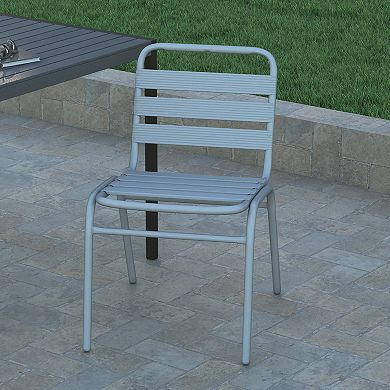 Emma and Oliver Aluminum Commercial Indoor-Outdoor Armless Restaurant Stack Chair with Triple Slat Back