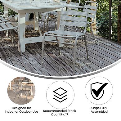 Emma and Oliver Aluminum Commercial Indoor-Outdoor Armless Restaurant Stack Chair with Triple Slat Back