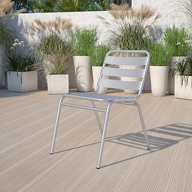 Emma and Oliver Aluminum Commercial Indoor-Outdoor Armless Restaurant Stack Chair with Triple Slat Back