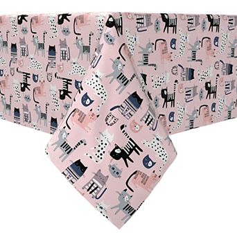 Rectangular Tablecloth, 100% Cotton, 60x120", Cartoon Cats Pink