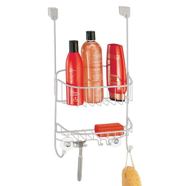 mDesign Steel Over Door Hanging Shower Caddy Storage Organizer -  Chrome/White 