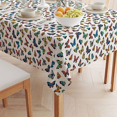 Square Tablecloth, 100% Cotton, 60x60", Butterflies in Bold Colors