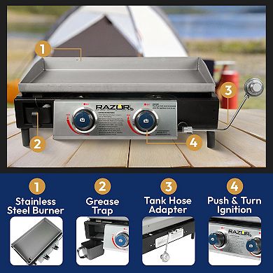 Razor Griddle GGT2130M 25 Inch Portable 2 Burner LP Propane Gas Grill, Steel