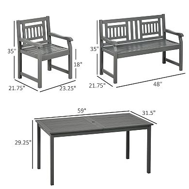 Outsunny 6pc Patio Dining Set Natural Wood Table, Chair, and Loveseat