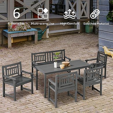 Outsunny 6pc Patio Dining Set Natural Wood Table, Chair, and Loveseat