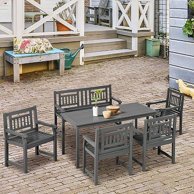 Outsunny 6pc Patio Dining Set Natural Wood Table, Chair, and Loveseat