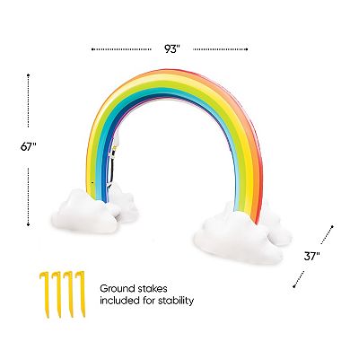 HearthSong Giant Inflatable Rainbow Arch Sprinkler with Cloud Base for Kids' Outdoor Water Play