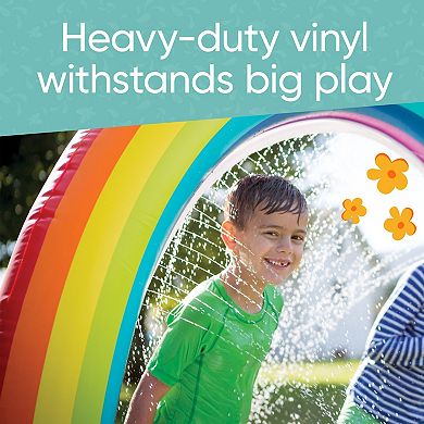 HearthSong Giant Inflatable Rainbow Arch Sprinkler with Cloud Base for Kids' Outdoor Water Play