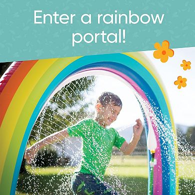 HearthSong Giant Inflatable Rainbow Arch Sprinkler with Cloud Base for Kids' Outdoor Water Play