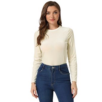Women's Casual Round Neck Long Sleeves Stretchy Velvet Blouse