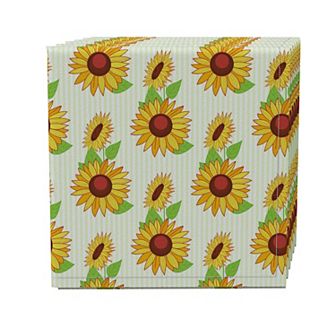 Napkin Set of 4, 100% Cotton, 20x20", Garden Sunflowers
