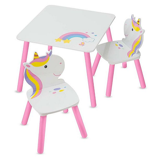 HearthSong Kids Rainbow Unicorn Table and Two Chairs Playroom Furniture Set