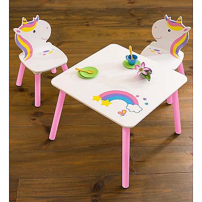 HearthSong Kids Rainbow Unicorn Table and Two Chairs Playroom Furniture Set