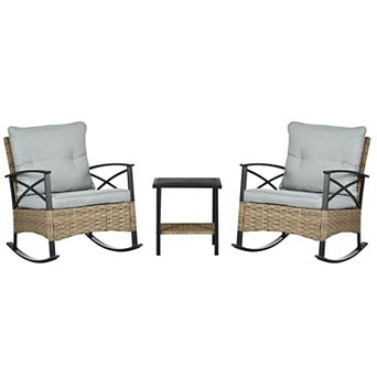 Outsunny 3 pc Patio Set w/ Cushions, Wicker Bistro Set, Light Gray