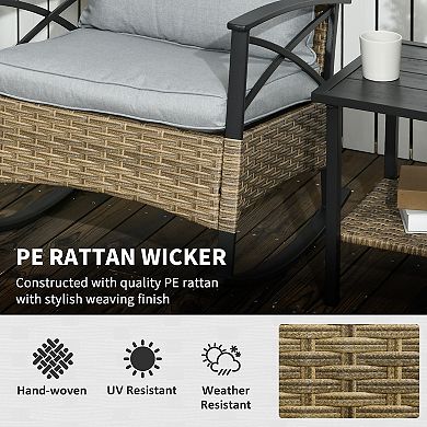 Outsunny 3 Pieces Patio Set w/ Cushions, Wicker Bistro Set, Light Gray