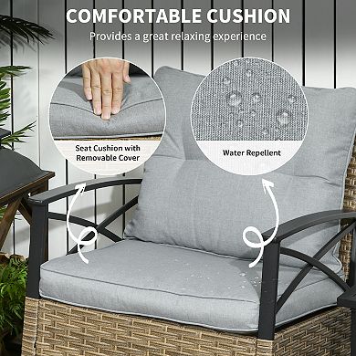 Outsunny 3 Pieces Patio Set w/ Cushions, Wicker Bistro Set, Light Gray