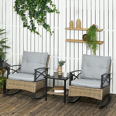 Outsunny 3 Pieces Patio Set w/ Cushions, Wicker Bistro Set, Light Gray