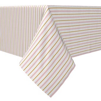 Square Tablecloth, 100% Cotton, 60x60", Gold and Pink Stripes