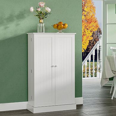 HOMCOM 41" Freestanding Farmhouse 2 Door Kitchen Pantry, Storage Cabinet with Doors and Adjustable Shelves for Living Room and Dinning Room,White