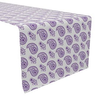 Table Runner, 100% Cotton, 16x90", Purple Paisley Petals