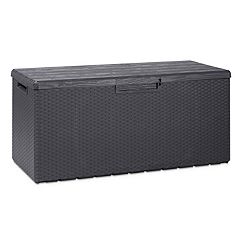 Outsunny Patio Wicker Storage Bench Box, Outdoor PE Rattan Pool Deck Bin