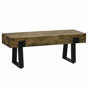 Garden Bench With Metal Legs, Rustic Wood Effect Concrete Dining Bench, Natural