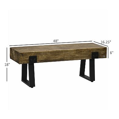 Garden Bench With Metal Legs, Rustic Wood Effect Concrete Dining Bench, Natural