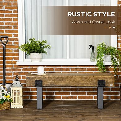 Garden Bench With Metal Legs, Rustic Wood Effect Concrete Dining Bench, Natural
