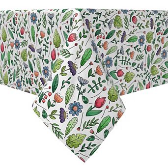 Rectangular Tablecloth, 100% Cotton, 60x120", Leaves and Flowers Garden