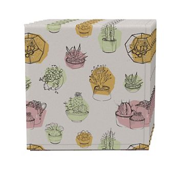 Napkin Set of 4, 100% Cotton, 20x20", Outlined Succulent Pattern