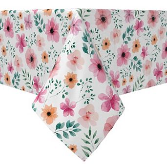 Rectangular Tablecloth, 100% Cotton, 60x104", Blossoms of Watercolor Flowers