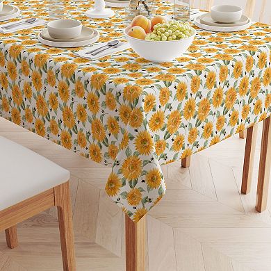 Square Tablecloth, 100% Cotton, 60x60", Buzzing Bees and Sunflowers
