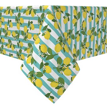 Rectangular Tablecloth, 100% Cotton, 60x84", Lemon Branches Stripe