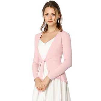 Women's Tie Open Front Long Sleeve Knit Metallic Ruffled Crop Cardigan