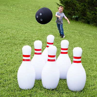 HearthSong Giant Indoor Outdoor Inflatable Bowling Game for Kids with Six 29 H Pins and 20