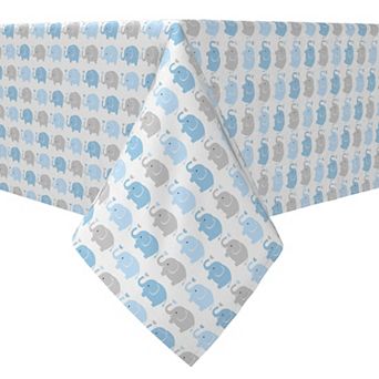 Rectangular Tablecloth, 100% Cotton, 60x120", Blue Elephant Repeat